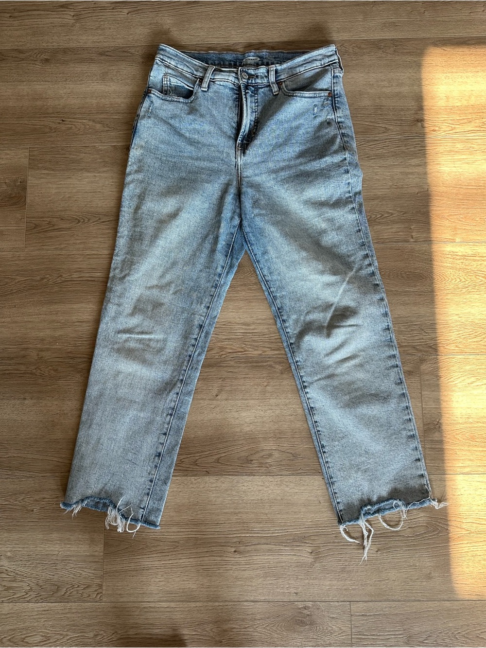 Old Navy Light Blue Straight Leg Jeans with Frayed Hem